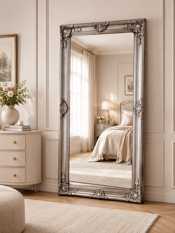 Dark Silver French Carved Baroque Mirror