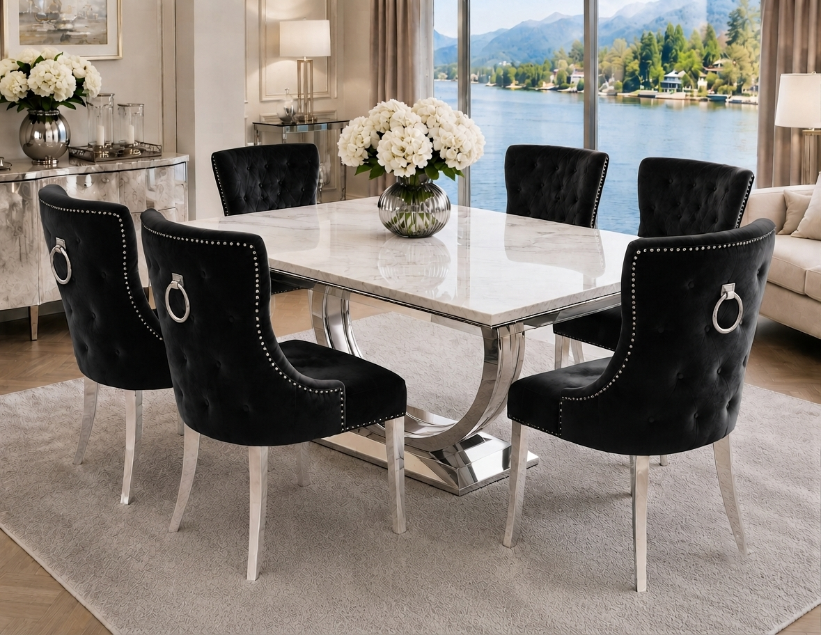 London Kensington White Marble Dining Set
