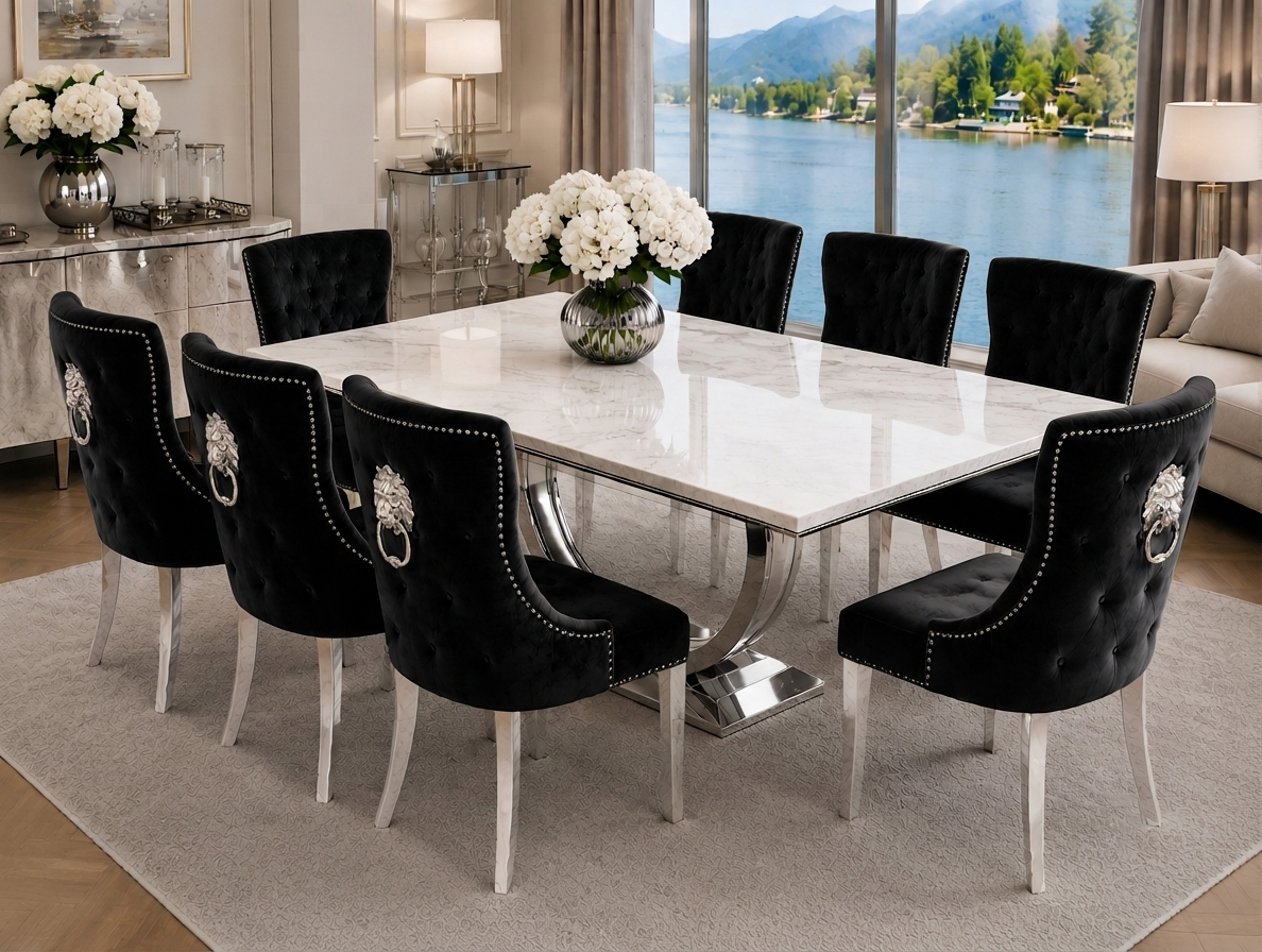 London Kensington White Marble Dining Set
