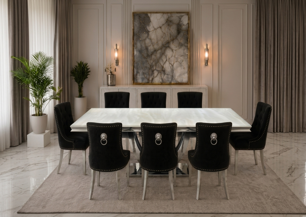 London Kensington Cream Marble Dining Set