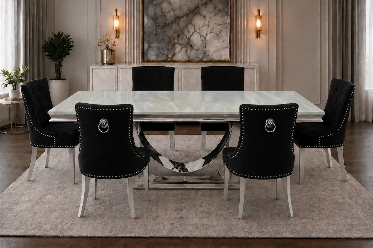 London Kensington Cream Marble Dining Set