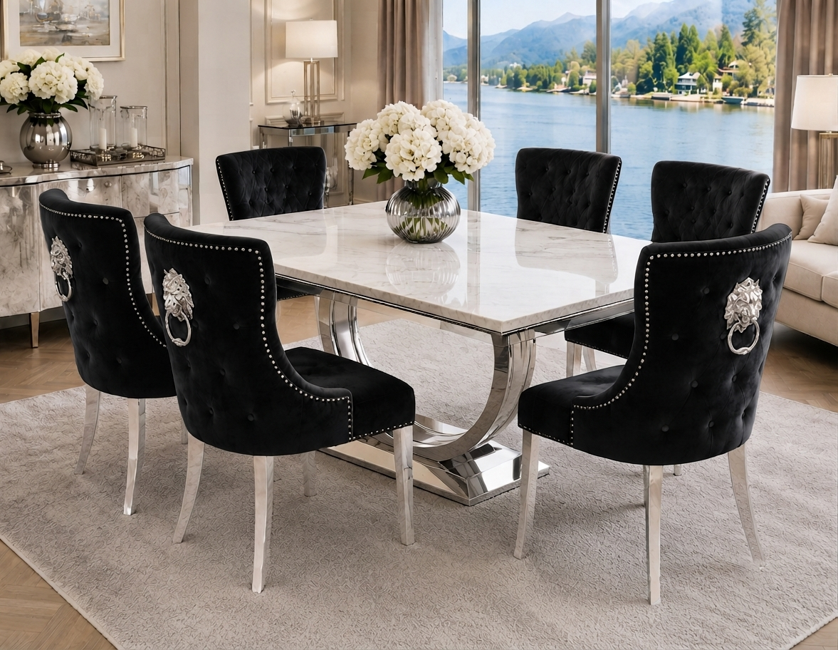 London Kensington White Marble Dining Set