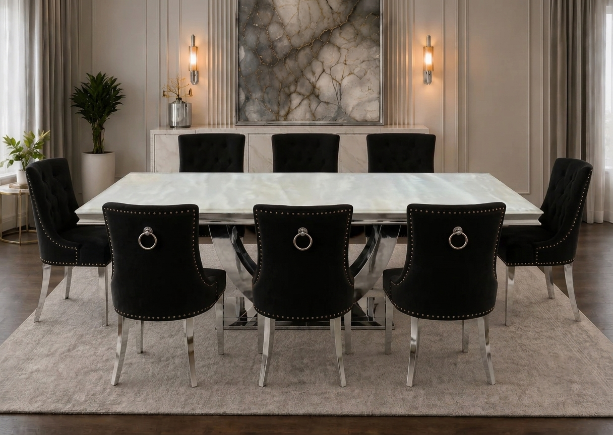 London Kensington Cream Marble Dining Set