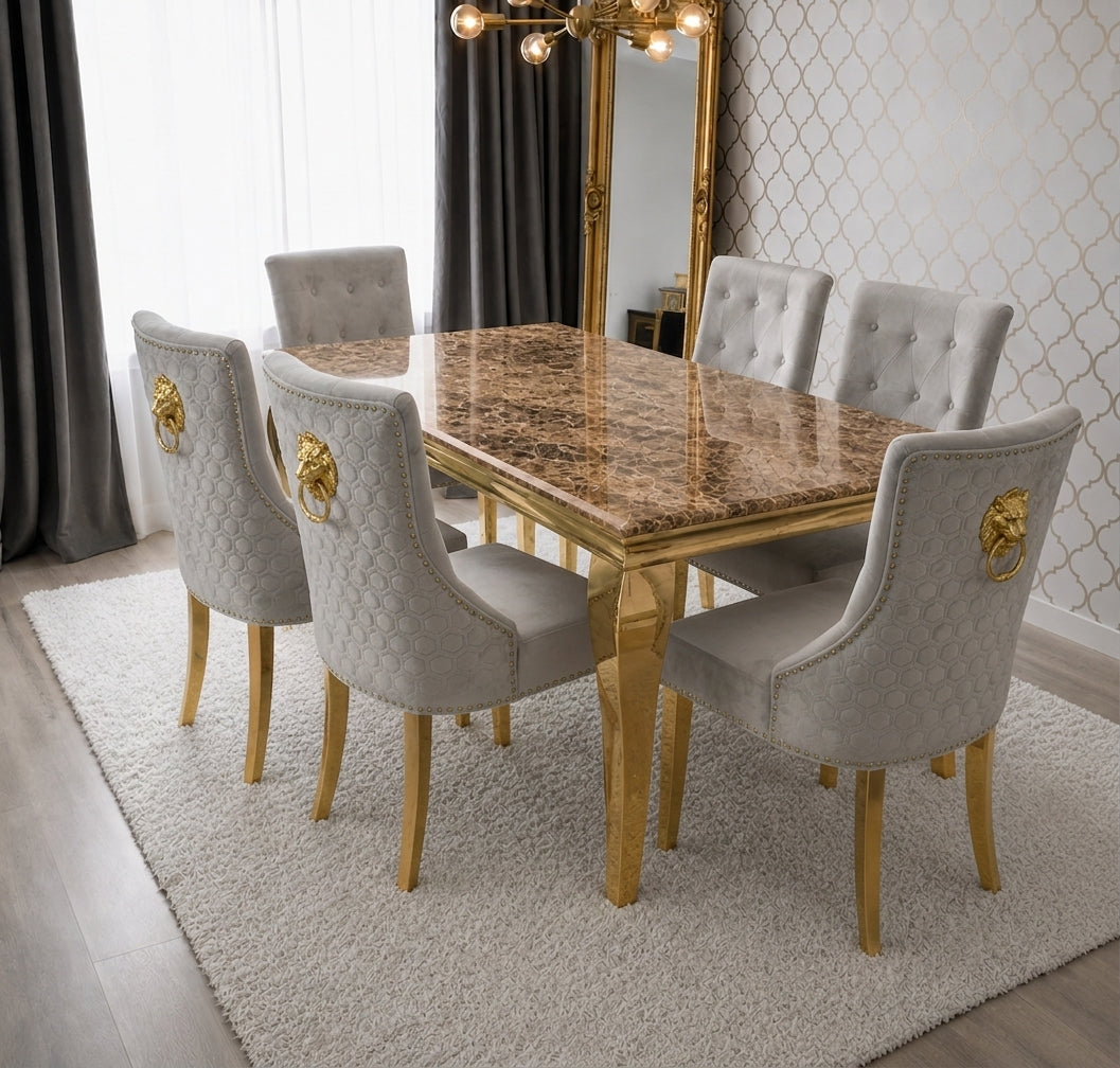 Lewis Beige Marble Dining Set - Gold