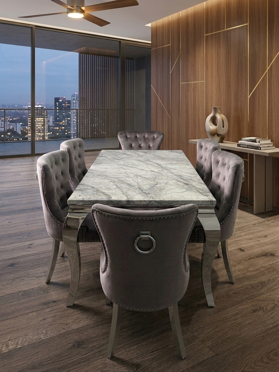 Lewis Grey Dining Table Set 1.5m/1.8m/2m - 4/6/8 Dining Chairs