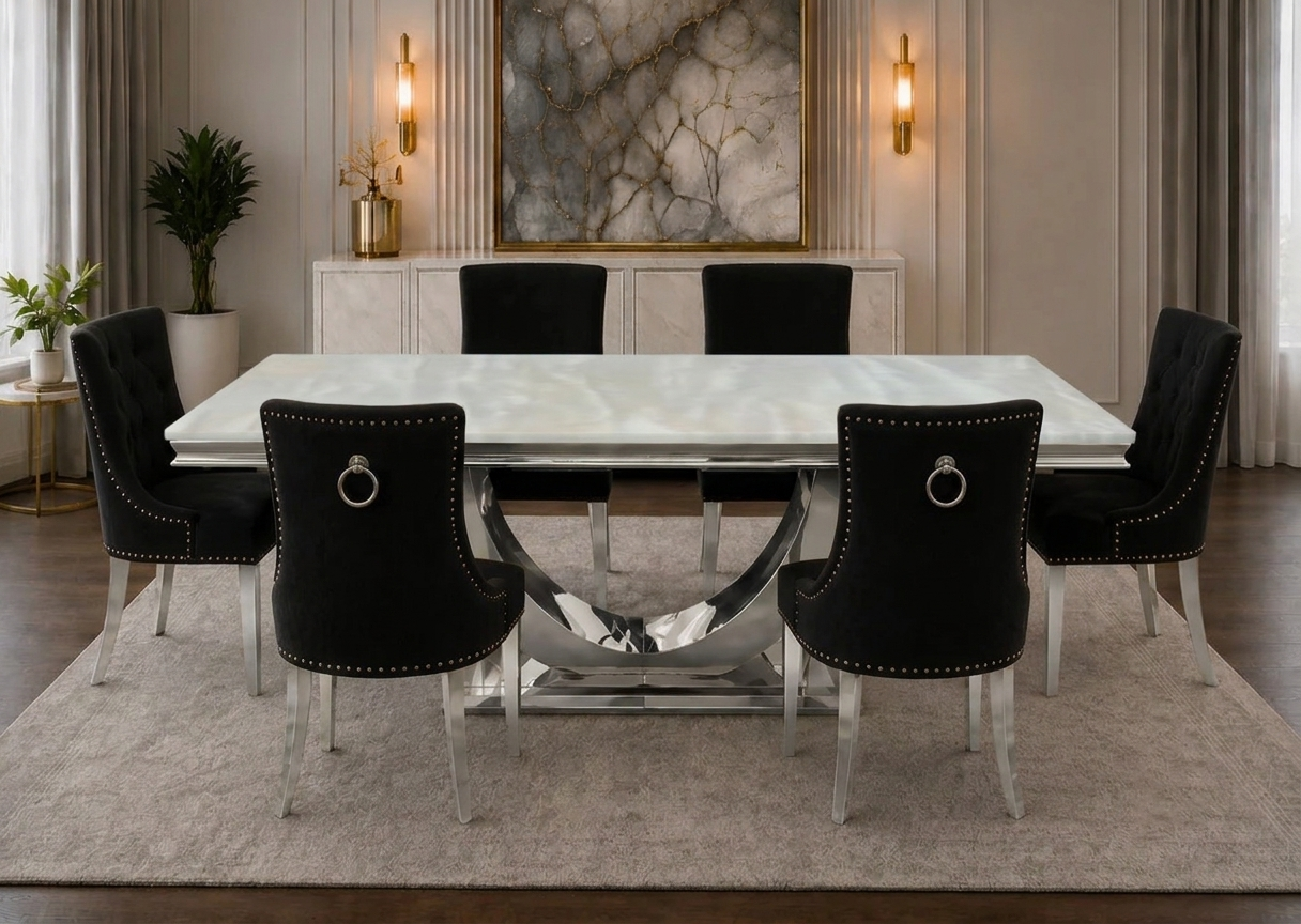 London Kensington Cream Marble Dining Set