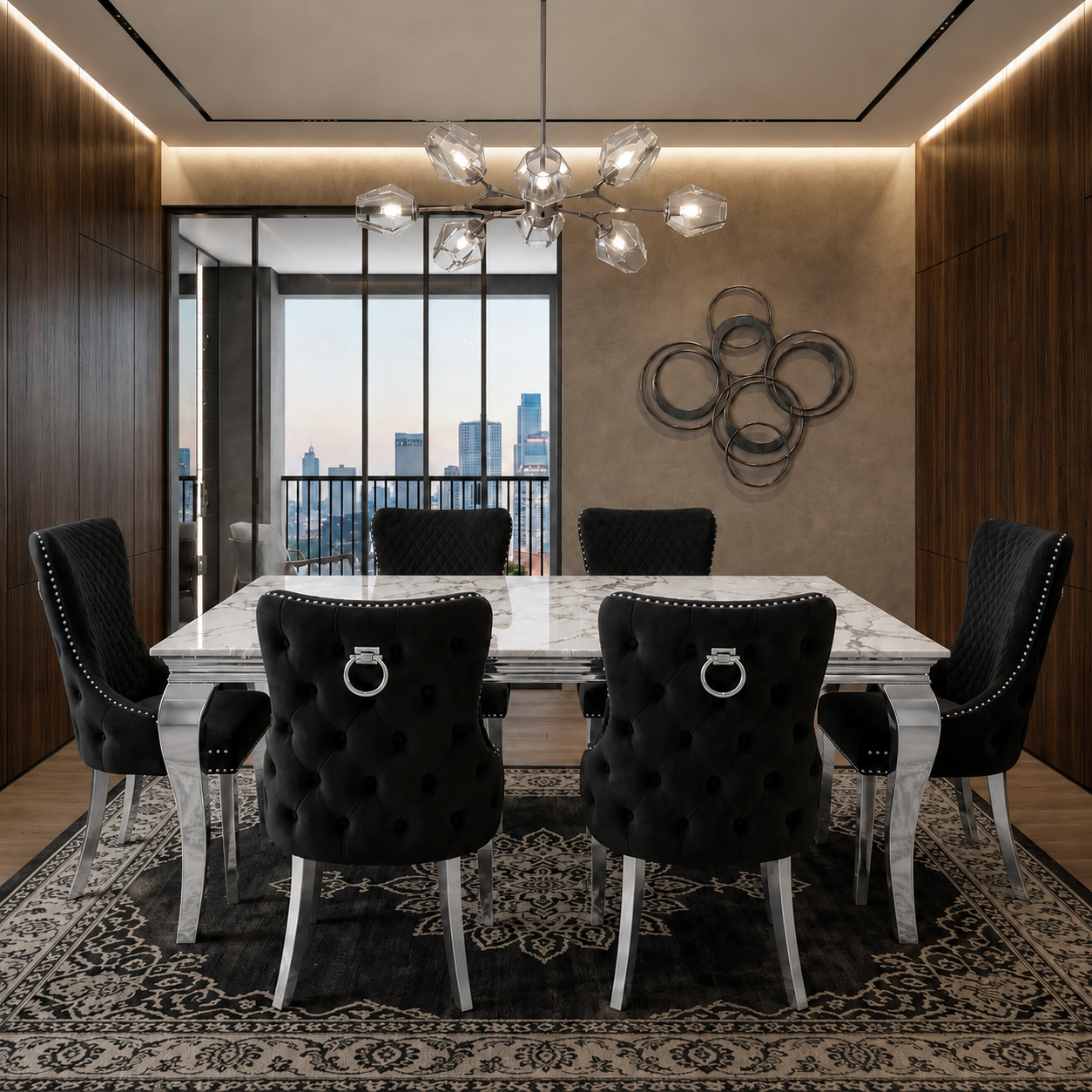 Lewis Monaco Prestige Gold And White Marble Dining Set Silver