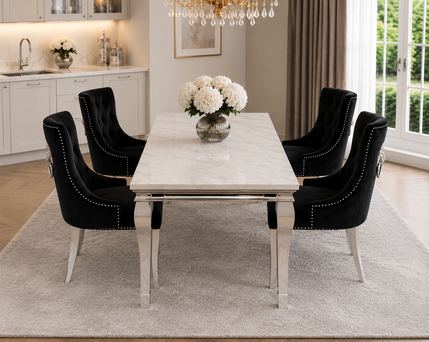 Lewis Kensington White Marble Dining Set