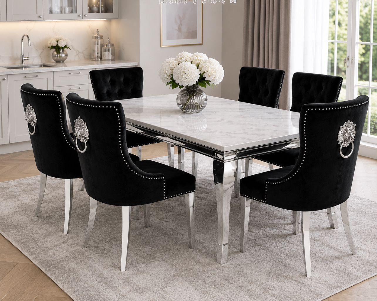 Lewis Kensington White Marble Dining Set