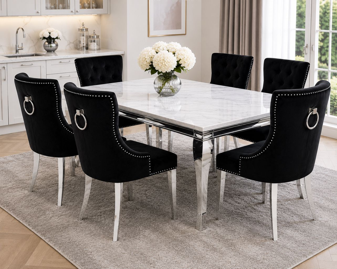Lewis Kensington White Marble Dining Set