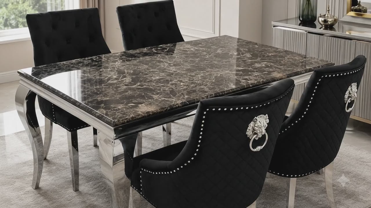1.5 Black Marble 4 Black Chairs